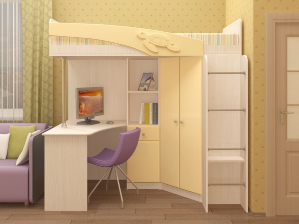 Детская Чердак Ириска МДФ Шимо Светлый+Ваниль Глянец ( 2,03х1,95х1,2/спальное место 0,8х2,0) с Матрасом в Подарок